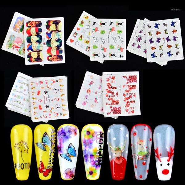

set christmas series nail sticker sets butterfly water transfer decals art manicure foils slider1, Black