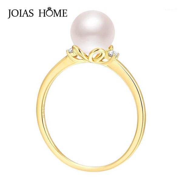 

cluster rings joiashome classic silver 925 jewelry for women with freshwater round pearl gemstone gold color charm lady1, Golden;silver