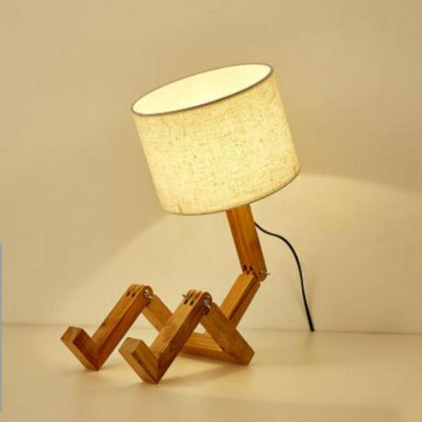 

wood robot shape folding table lamps creative european fashion study bedroom bedside linen lamp shade desk light wjb41611