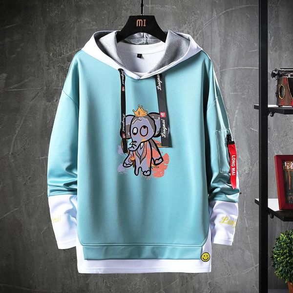 

men's hoodies & sweatshirts trendy hoodie printed spliced loose casual sweatshirt 2021 spring and autumn, Black