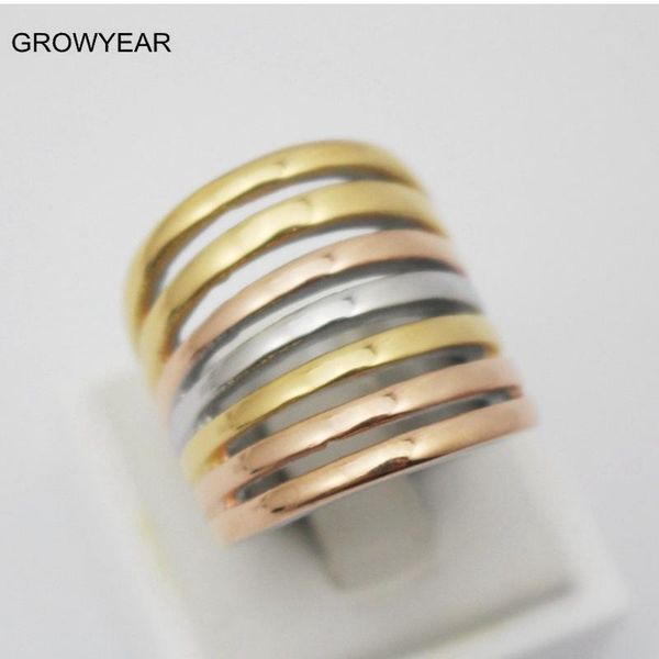 

wide hollow striped colorful wedding bands stainless steel women ring jewelry rose gold silver color and gold-color size 7 9 6 8 rings, Slivery;golden