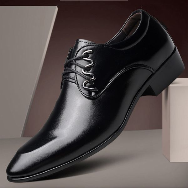 

casual shoes men's lace up busins drs leather fashion, Black