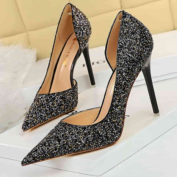 

dress shoes bigtree sequin shoes cloth woman pumps high fashion shine wedding pointed finger stiletto heels more er55, Black
