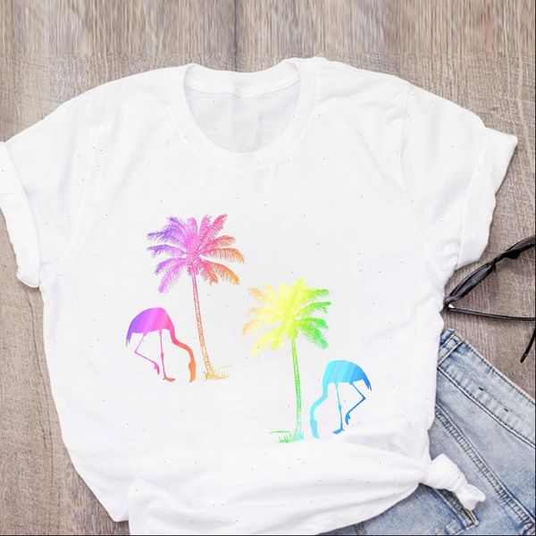 

t shirt women cartoon womens animal flamingo printed fashion short sleeve lady tees o neck couple, White