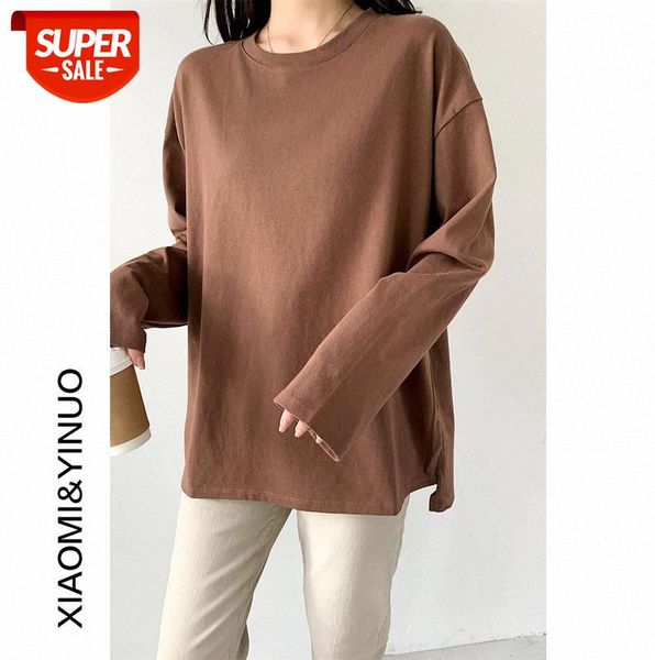 

[ou fan] 7747 candy color long-sleeved t-shirt women mid-length back split bottoming shirt #5x2h, Black;gray