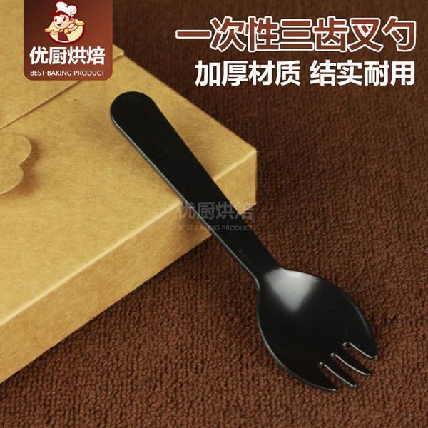 

gift wrap fork spoon disposable black mousse fruit cake color plastic individual package 100 pieces