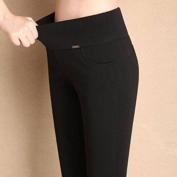 

women's leggings women warm winter velvet pants stretchy comfortable high waist skinny thermal flannel casual trousers, Black