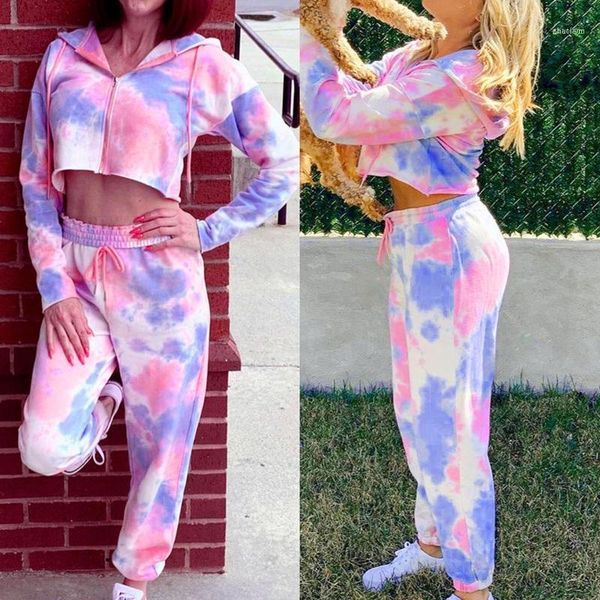 

printing women sets zipper hoodies crop drawstring pants outfit tracksuits1, Gray