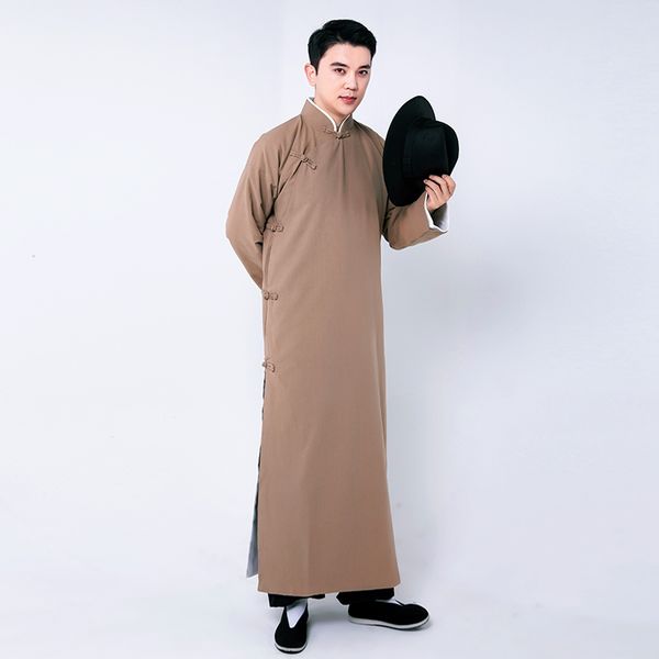 

male tang suit ethnic clothing chinese traditional clothes for men stand collar gowns wing-chun tai chi kung fu robe solid color asian costu, Red