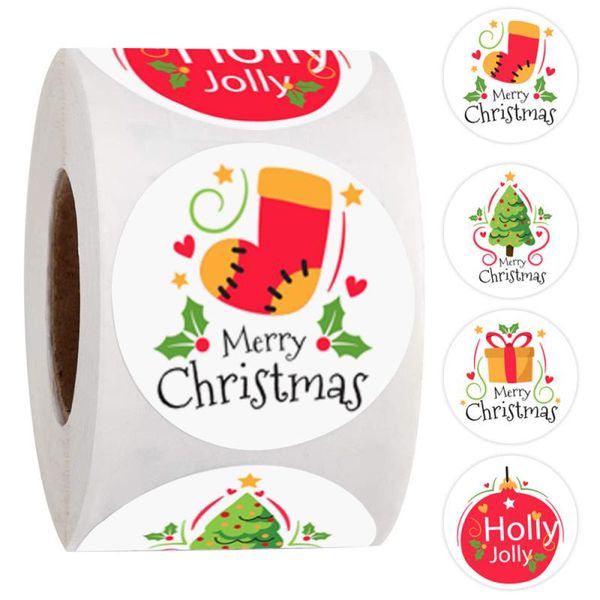 

gift wrap 500 pcs/roll christmas stickers 4 patterns packaging self-adhesive label for xmas holiday tag material accessories