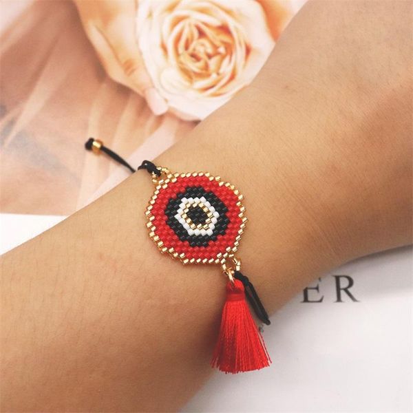 

link, chain zhongvi evil eye bracelet miyuki tassel bracelets for women gift colorfu beads pulseras jewelry fashion handmade woven jewellery, Black