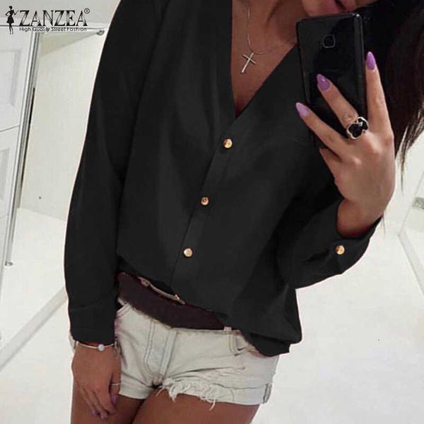 

women's blouses & shirts blouses plus size fashion women spring ol button up casual solid v neck tunic female elegant workwear femm eb, White
