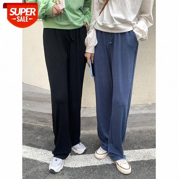 

huang zheng women's sports casual pants korean style loose high waist straight wide leg drape mopping k88562 #pp9x, Black;gray
