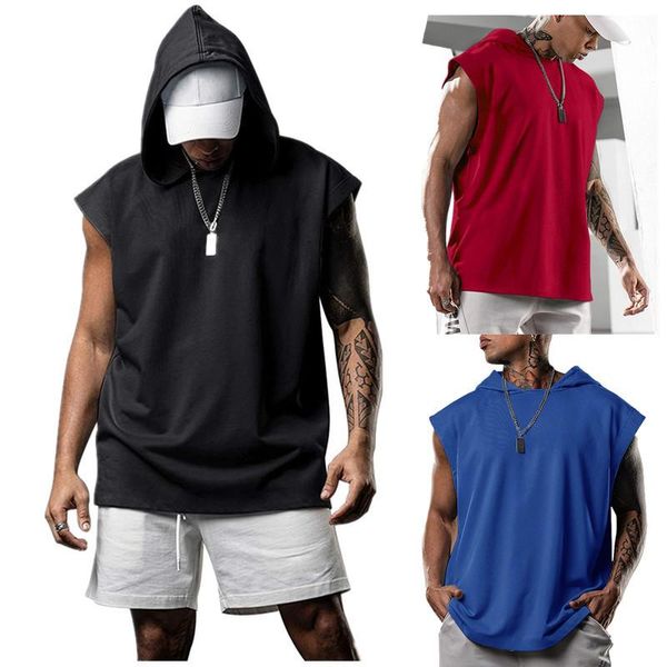 

men's vests vest loose pullover athleisure sleeveless hoodie fashion sweatshirt, Black;white