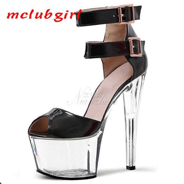 

dress shoes mclubgirl 15cm heels color matching buckle rivet, thin heel fish mouth show, one-piece model women's lyp, Black