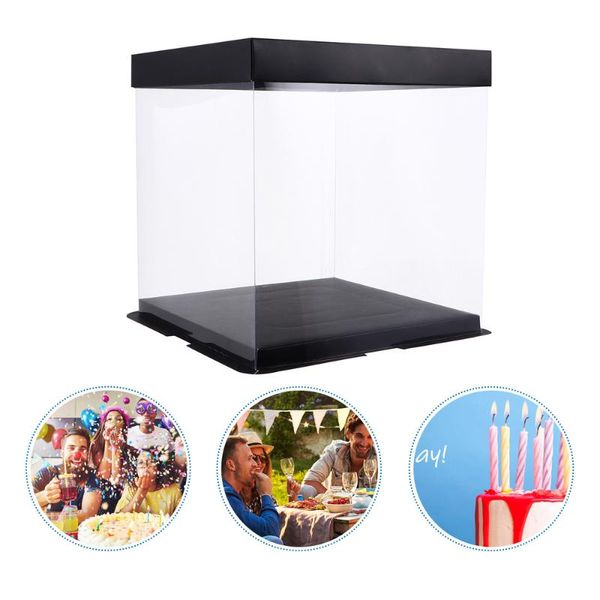 

transparent cake gift box birthday party packing case black paper cover wrap