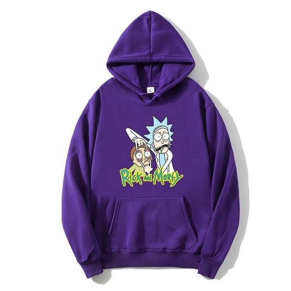 

2021 herfst winter print rick en moti sweatshirt men anime hoodie funny hooded long mouwen casual rick morti, Black
