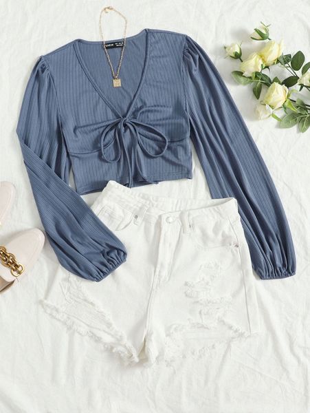 

ribbed knot front crop tee x0wy#, White