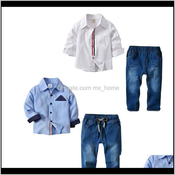 

sets baby clothing baby maternity drop delivery 2021 kids boys clotbing set solid single breasted pocket shirt cowboy jeans summer outfit ch, White