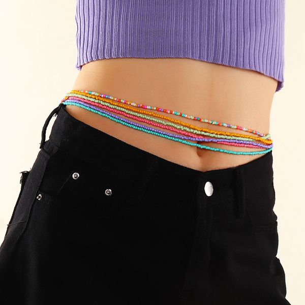 

bohemian fashion jewelry handmade colorful belly chain bikini beads belt beaded thin body waist chains, Silver