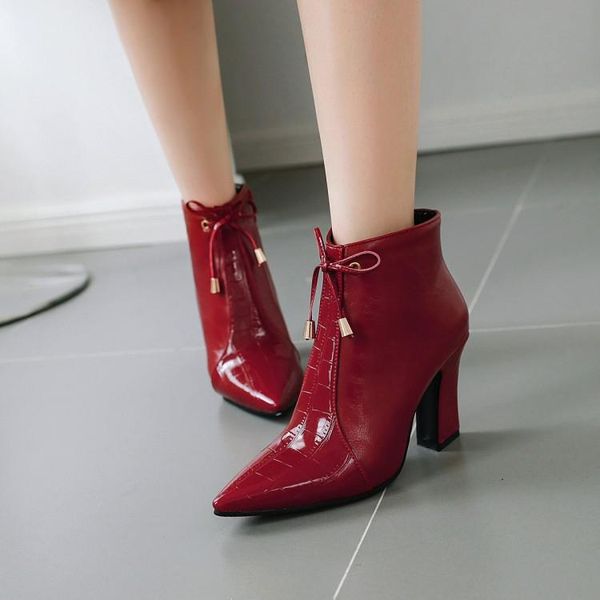 

boots big size 10 - women shoes ankle for ladies woman winter pointed metal decoration, Black