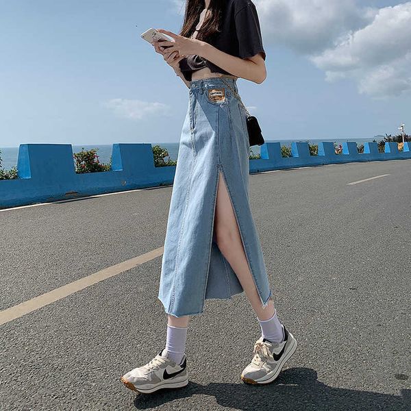 

skirt denim mid length women's high waist a-line buttock, Black