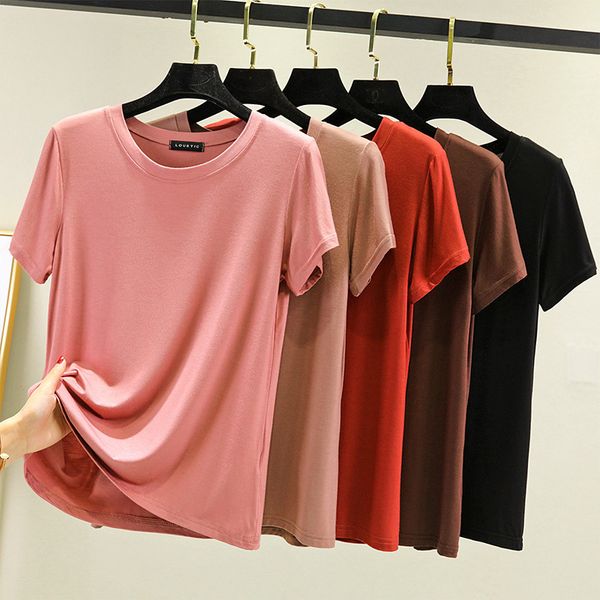 

women's t shirt modal short sleeve summer round neck base with loose large casual top, White