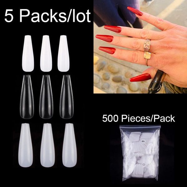

packs/lot 500 nail/pack long coffin ballerina false nails 10 sizes full cover acrylic fake art decorations1, Red;gold