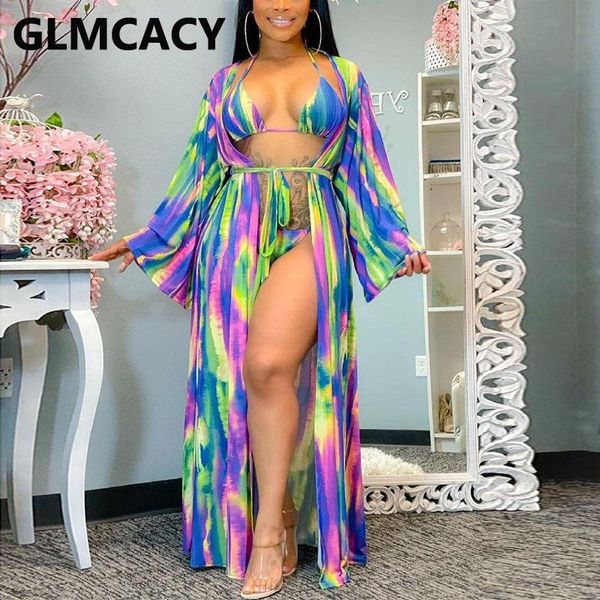 

pieces sets women tie dye printed bikini & cover up women's tracksuits, Gray