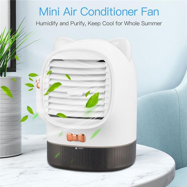 

electric fans mini portable air conditioner cooler multi-function humidifier purifier cute cat shape led usb deskcooling home fan