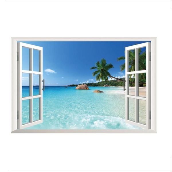 

35.4"*23.6"zy1430 beach resort 3d window view removable wall art sticker decal mural home decoration wallpapers