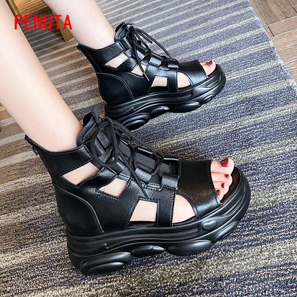 

sandals 2021 high platform black gladiator cut-out lace up sandalias mujer open toe retro shoes women vintage footwears p29s