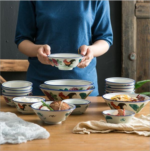 

bowls horn bowl rice for restaurants el home tableware big red rooster pattern ceramic noodle soup