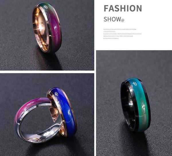 

6mm wide titanium steel changing color mood ring couples students gift jewelry mix size 6 to 11, Silver