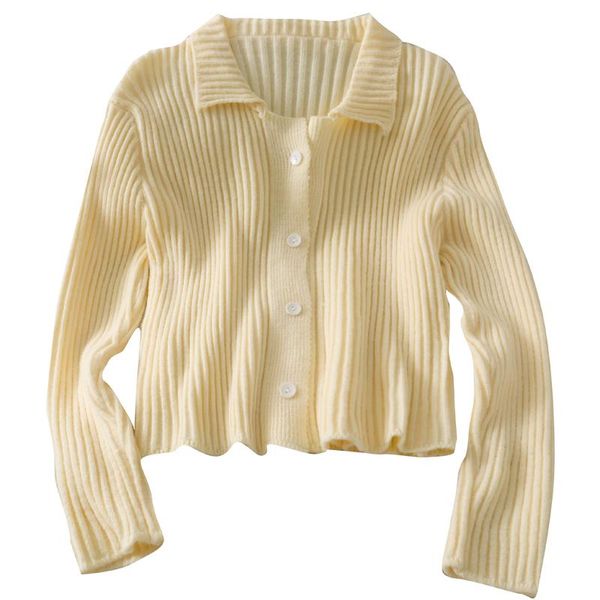 

women's knits & tees 2021 spring and autumn korean version of wild slim slimming vertical stripes lapel single-breasted cardigan sweat, White