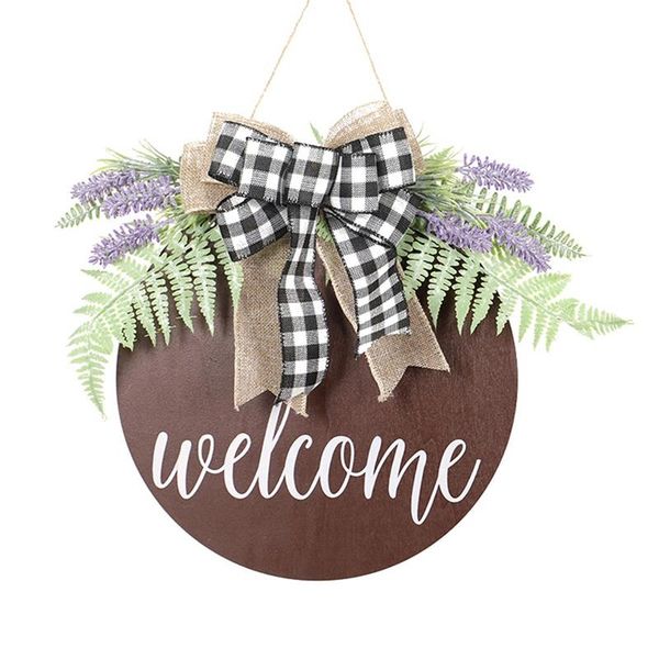 

welcome sign for front door wooden hanging lavender wreath porch outdoor restaurant home decoration novelty items