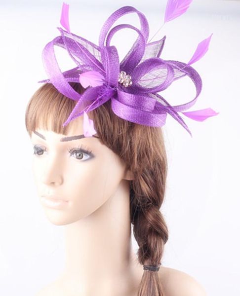 

fascinator hats sinamay with feather flower brooch party wedding hair accessories cocktail and red race headpiece multiple color1