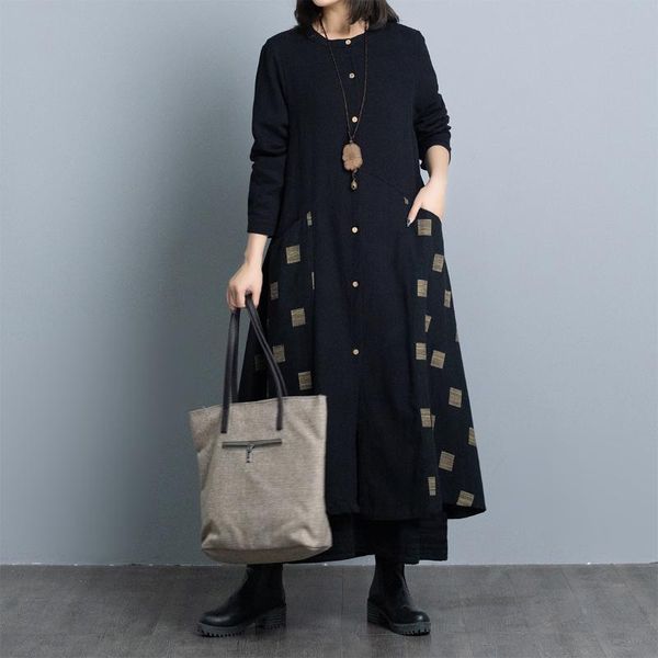 

women's blouses & shirts cardigan women autumn loose casual cotton linen overcoat vintage large size printed long sleeve coat, White