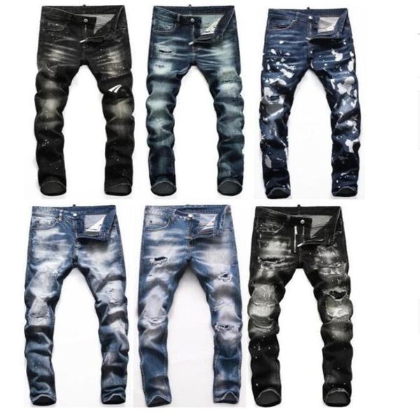 

Mens Bae Rips Stretch Black Men Jeans Fashion Slim Fit Washed Motocycle Denim Panelled Hip HOP Trousers Jeans#001, Blue