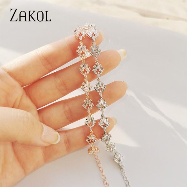 

link, chain zakol fashion leaves flowers cubic zirconia link bracelets jewelry for women bridal wedding party bp5036, Black