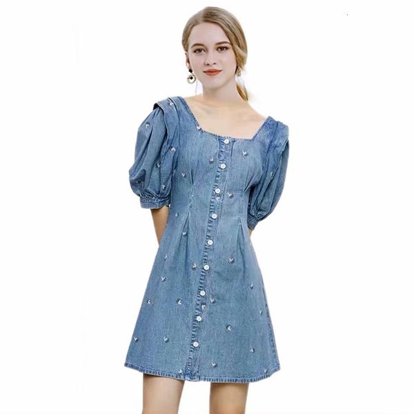 

dress 2021 spring style party stylish embroidery fashion printing denim dresses, Black;gray