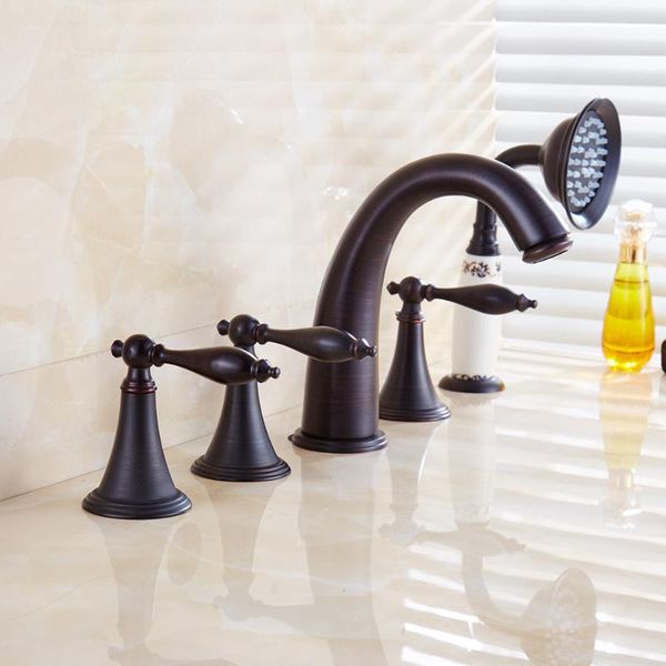 

bathroom sink faucets bathtub faucet brass black bronze waterfall handheld shower deck luxury tub widespread mixer tap basin taps