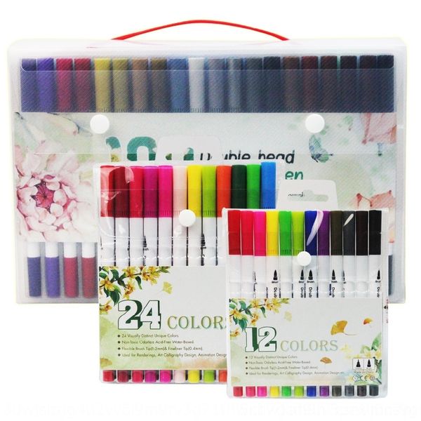 

jad selling water double head marker soft head watercolor pen set color brush children's art line painting pens marker, Black;red