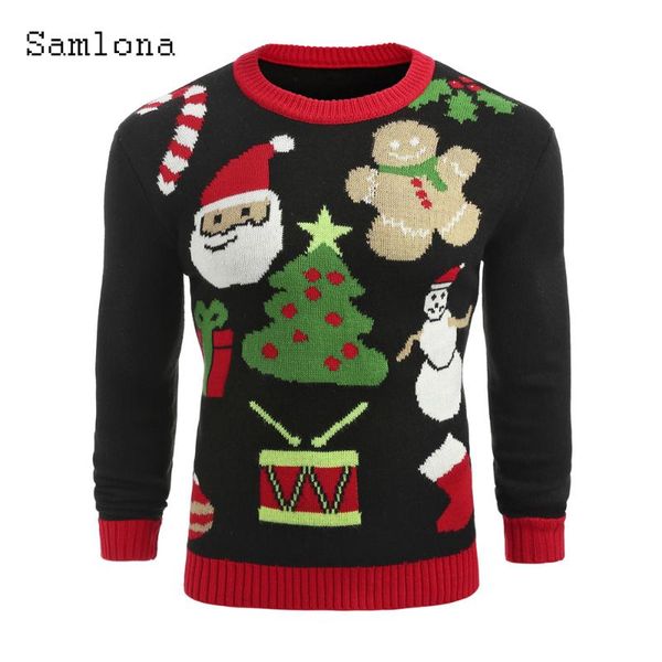 

men's sweaters samlona plus size men knitted sweater winter warm coats mens streetwear 2021 christmas print pullovers skinny male, White;black