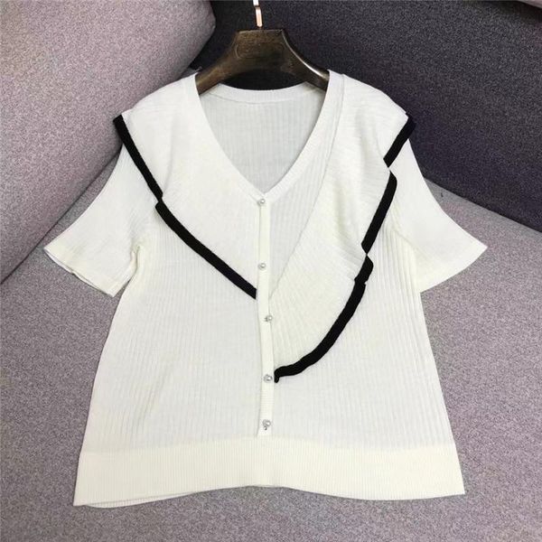 

women's knits & tees designer knitted cardigan for women vintage v neck ruffles pearl buttons sweater, White