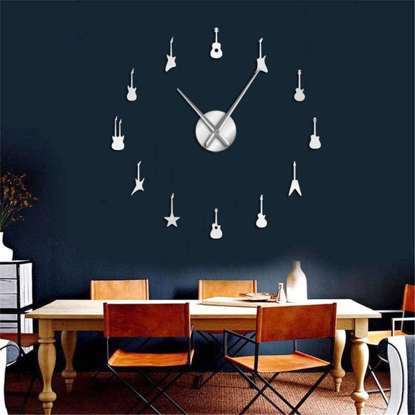 

wall clocks guitar variety music diy giant clock room decor frameless big needles large rock n roll watch