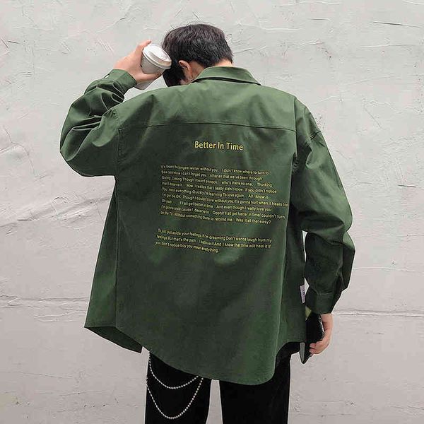 

men's casual shirts autumn tooling shirt men fashion solid color letter printing man streetwear wild loose long-sleeved -5xl1 lwfk, White;black
