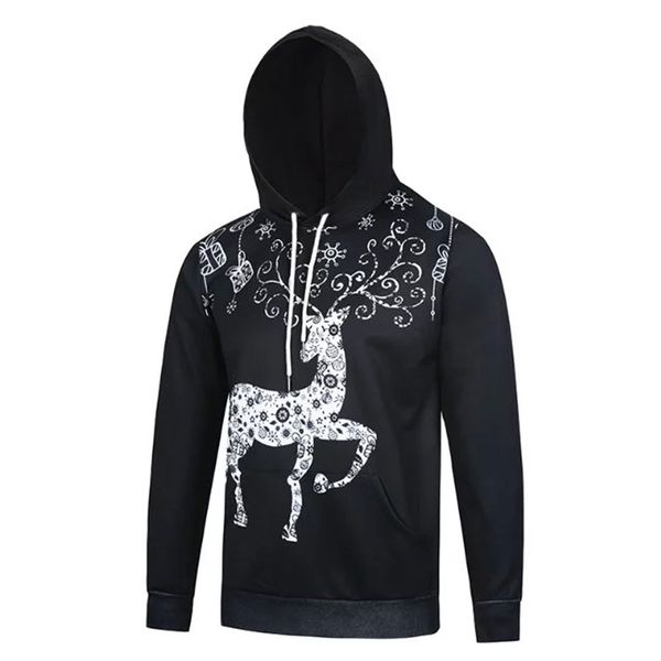 

men's christmas deer hoodie, Black