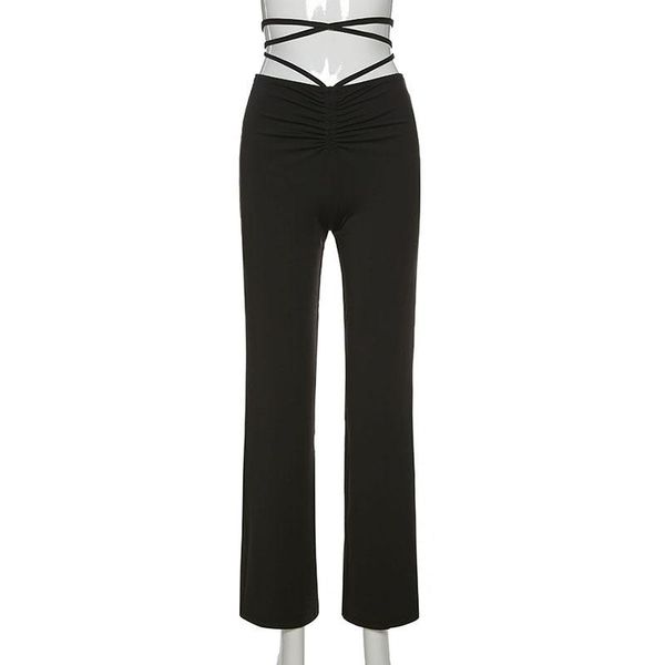 

harajuku high-waist straps slim straight-leg pants simple and versatile casual 2021 women's clothing & capris, Black;white