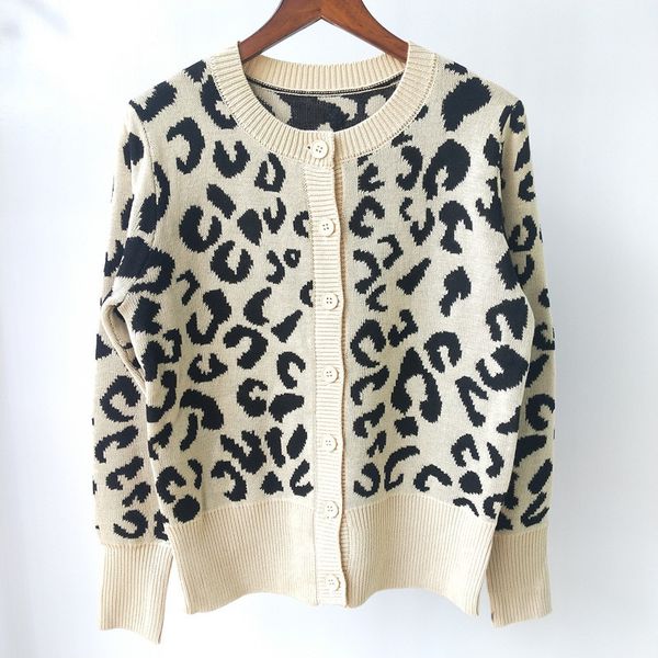 

59% off factory outlet store leopard print jacquard round neck long sleeve knitted cardigan for women in early autumn, White;black